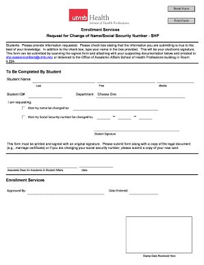 Fillable Online Request for Change of Name/Social Security Number - SHP ...