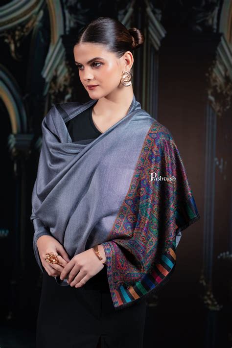 Pashtush Womens Bamboo Stole, Royal Darbar Palla Design, Slate ...