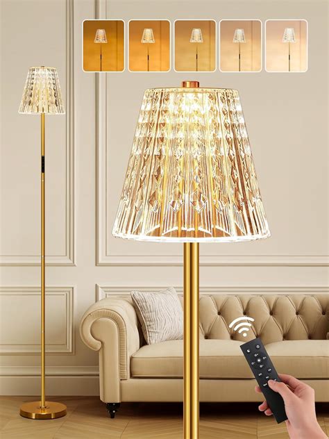Crystal Floor Lamp, 63"+LED Crystal Floor Lamp, 5 Colors+10 Dimmable ...