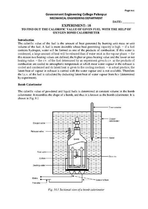 Practical 10: Determining Fuel Calorific Value Using Bomb Calorimeter ...