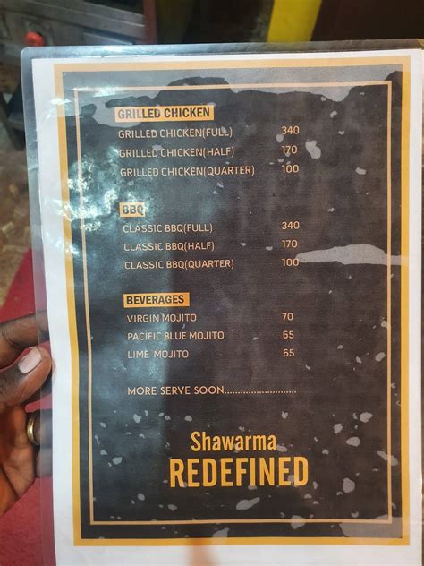 Menu at ZWARMA The shawarma makers, Thanjavur
