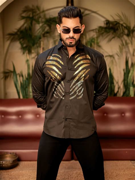 Hot Black Sequence Club Wear Satin Cotton Party Shirt – The Foomer