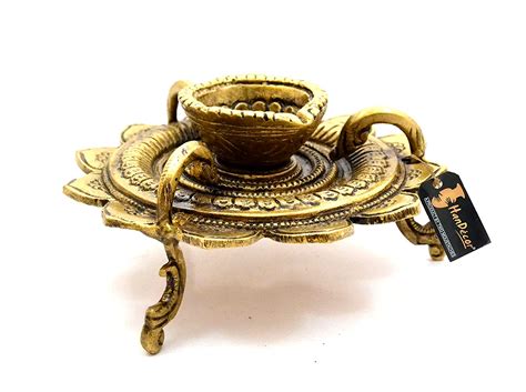 Buy Two Moustaches Brass Lotus Shaped Round Diya (Yellow_5 Inch X 5 ...