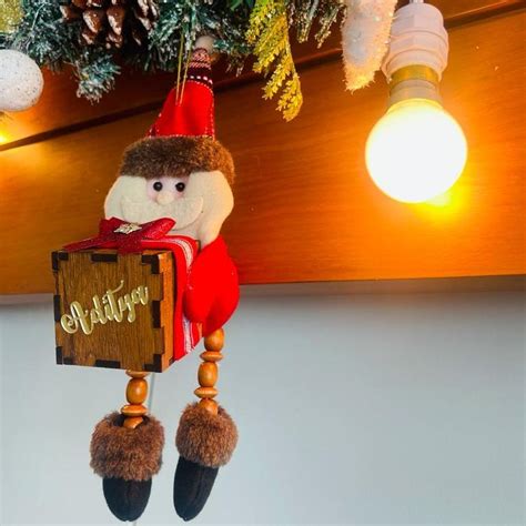 Wooden Legs Santa with a Personalised Gift Tree Ornament - Little ...