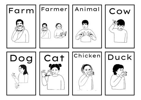 ASL Farm Animal Flashcards B/W & Color Boarders | Made By Teachers