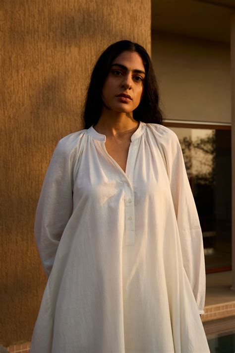 Woodstock White Asymmetric Summer Midi Dress In Handwoven Khadi Cotton ...