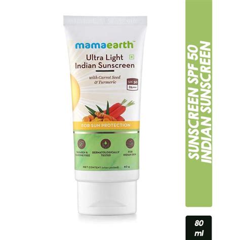 Mamaearth Ultra Light Indian Sunscreen SPF50 PA+++ With Turmeric & Car ...