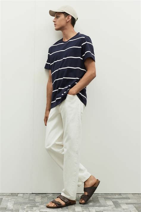 Regular Fit T-shirt - Navy blue/Striped - Men | H&M IN