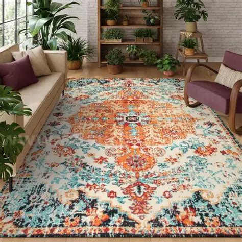Lahome Boho Rugs for Living Room 8x10Washable Orange | AllSurplus ...