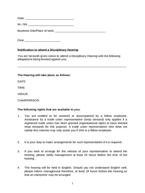 Notification to Attend a Disciplinary Hearing Doc Template | pdfFiller