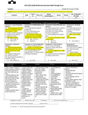 Fillable Online 2014-2015 SAISD Sheltered Instruction Walk-Through Form ...