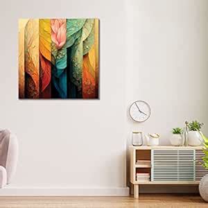 CVANU Leaves Abstract Pattern Canvas Wall Painting with Wooden Frame ...