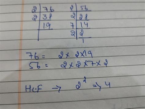find the HCF of the following using prime factorization 76 and 56 ...
