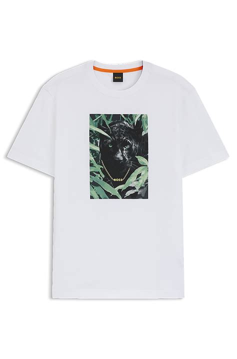 BOSS - Cotton-jersey T-shirt with animal graphic - White