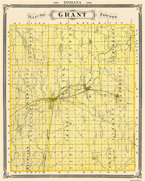 Historic County Map - Grant County Indiana - Andreas 1876 - 23 x 28.69 ...