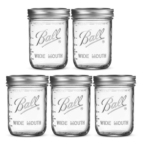 Buy Wide Mouth Mason Jars 16 oz [5 Pack] With mason jar lids and Bands ...