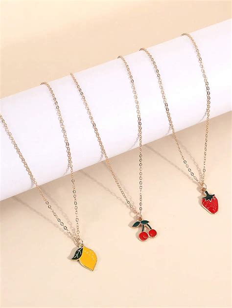 3 Peças/Conjunto Colar Minimalista de Frutas, Colar Pingente de Limão ...