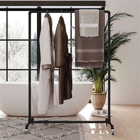Buy HOMEKAYT Industrial Pipe Clothing Rack on Wheels Heavy Duty Garment ...