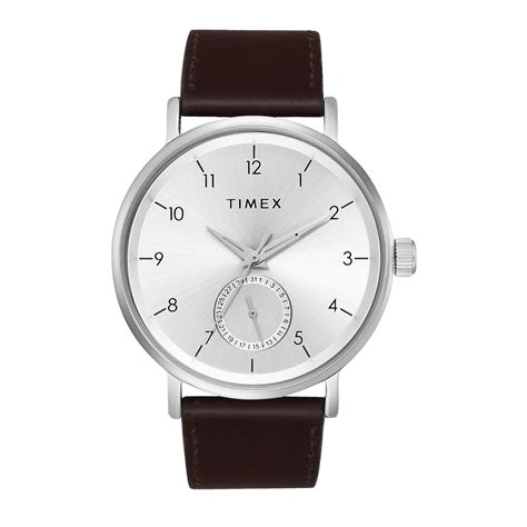 TIMEX Analog Watch for Man with Silver Round Dial & Brown Leather Strap ...