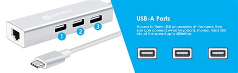 Live Tech Willy USB-C/Type C to 3 Ports USB A 2.0 with 10/100/ Mbps ...