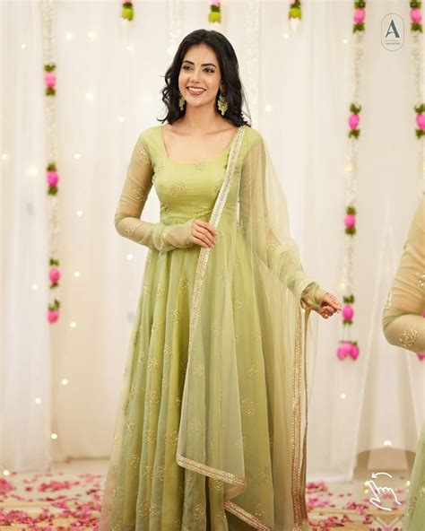 Pastel Green Embroidered Anarkali Suit – Label Mayra