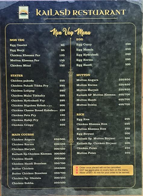 Menu at Kailash Restaurant, Lonavala, Pune, Lonavala
