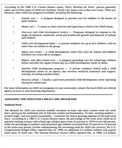 Child Care Business Plan Template 的图像结果