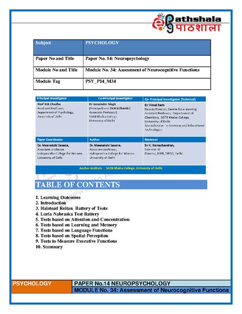 PSY_P14_M34: Neuropsychological Assessment of Neurocognitive Functions ...