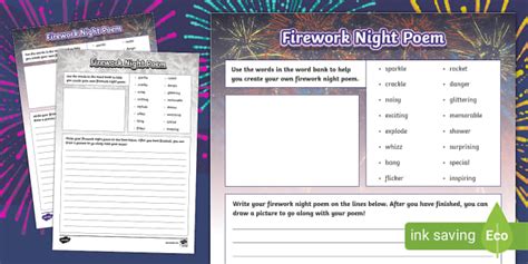 Firework Night Poem Writing Template (teacher made) - Twinkl