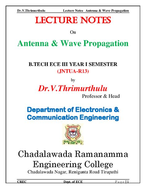 B.TECH ECE III Year I Sem (JNTUA-R13) Lecture Notes on Antennas & Wave ...