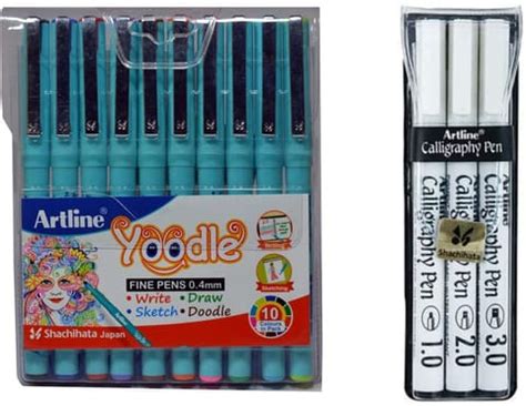 Artline Premium Calligraphy Pens Set - 10 Yoodle Fine Pens & 3 White ...