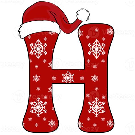 Christmas Alphabet Design - Letter H with Snowflakes and Santa's Helper Hat