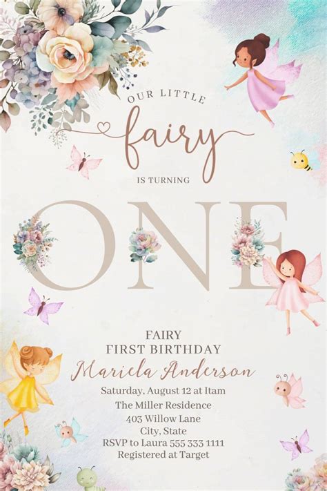 Magical Floral Fairy Princess is turning one wate Invitation | Zazzle | 1st birthday party ...
