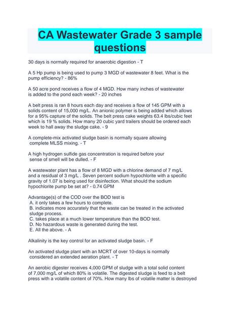 Image result for Wastewater Math Practice Questions