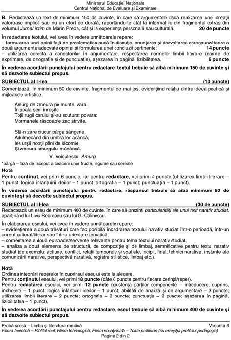 BAC 2019 Subiectele și baremele de la examenul la Limba și literatura ...