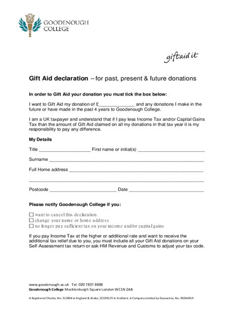 Image result for Downloadable Gift Aid Form