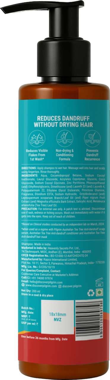 Pilgrim Australian Tea Tree Hair Shampoo for Dandruff|Itchy Scalp|Men ...