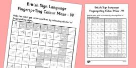 British Sign Language Fingerspelling Colour Maze Z - Twinkl