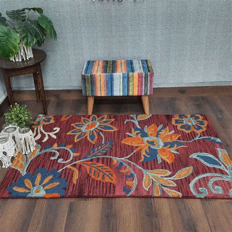 Wool Hand Tufted Floral Beautiful Carpet | Loop Pile | Avioni -90cm x ...