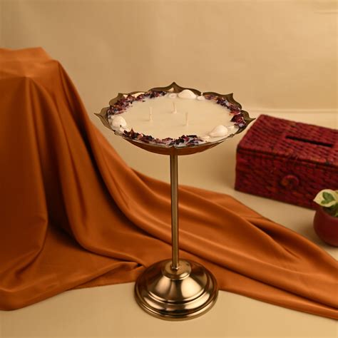 Ashtalakshmi Candle – Candle in Lotus Stand Urli (Detachable) – BokettoLife