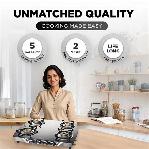 Preethi Blu Flame Jumbo Glass top 4 Burner Gas Stove, Manual Ignition ...