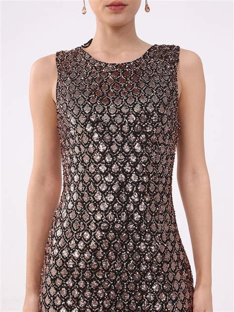 Golden Sequined Stretch Sheath Dress - Elegant & Stylish Evening Wear