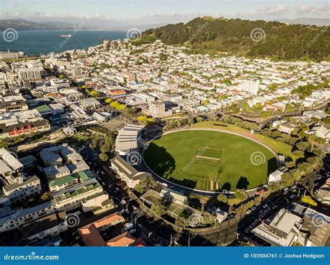 Wellington City Aerial View Basin Reserve at Sunset Stock Image - Image ...