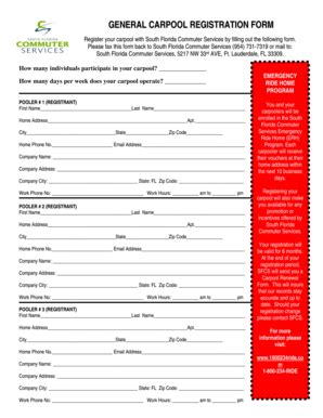 Carpool Registration Form - Fill Out, Sign & Share Online | pdfFiller