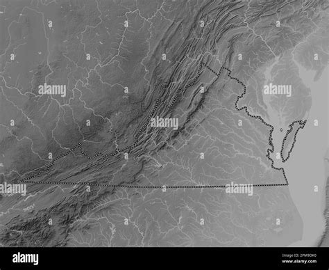 Virginia, state of United States of America. Grayscale elevation map ...