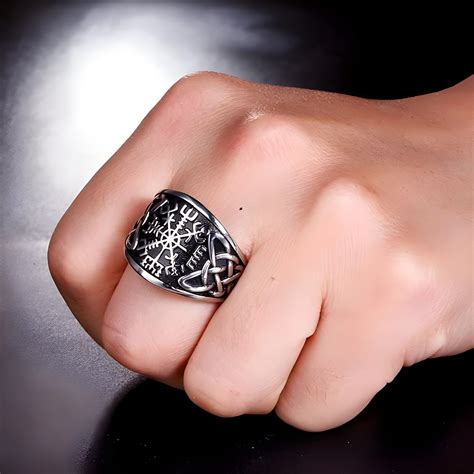 VEGVISIR VARG - Pure Stainless Steel Men’s Steel-Plated Ring ...