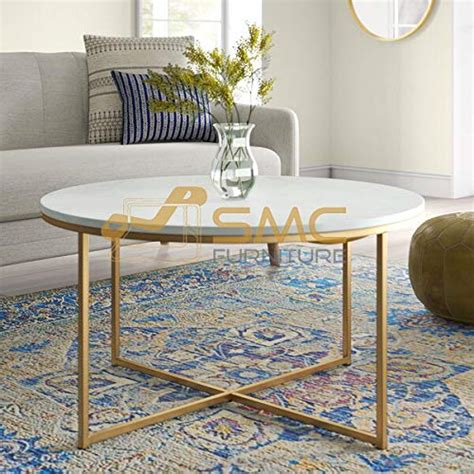 SMC FURNITURE Zara Coffee Table in Shiny Gold Finish. (Marble Top ...