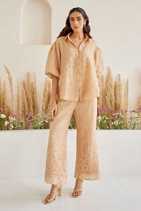 Buy Beige Rayon Embroidery Hand Tie Dye Bandhani Pattern Palazzo For ...