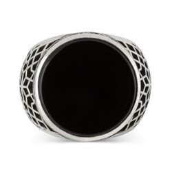 Round Black Onyx Stone 925 Sterling Silver Men's Ring