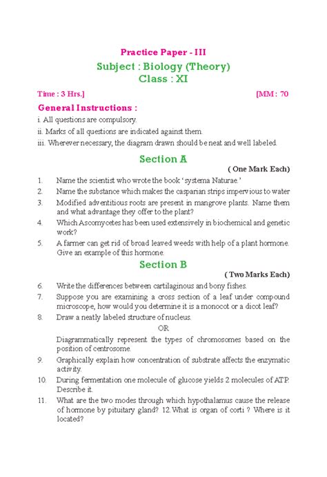 11-Biology-Sample-Papers-3 - Practice Paper - III Subject : Biology ...